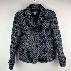 Ann Taylor Navy &White geometric print blazer jacket size 6